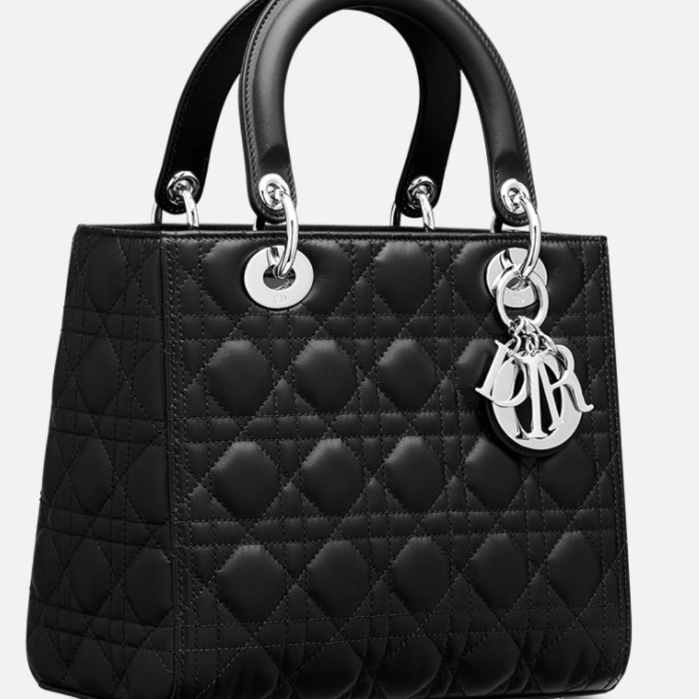 Lady Dior leather quilted bag tote lambkin leather
